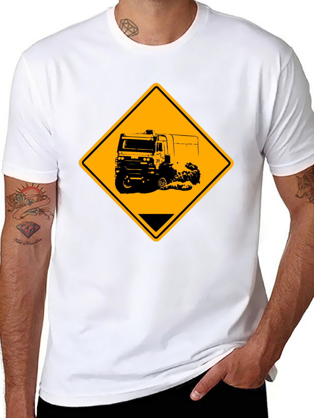 Truck Warning Sign Black T-Shirt