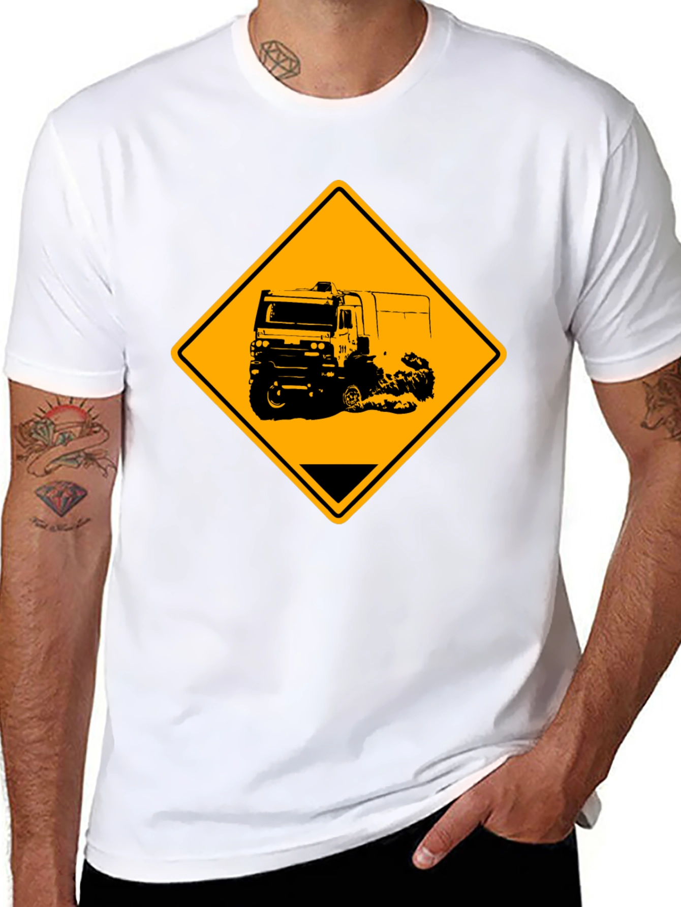 Truck Warning Sign Black T-Shirt