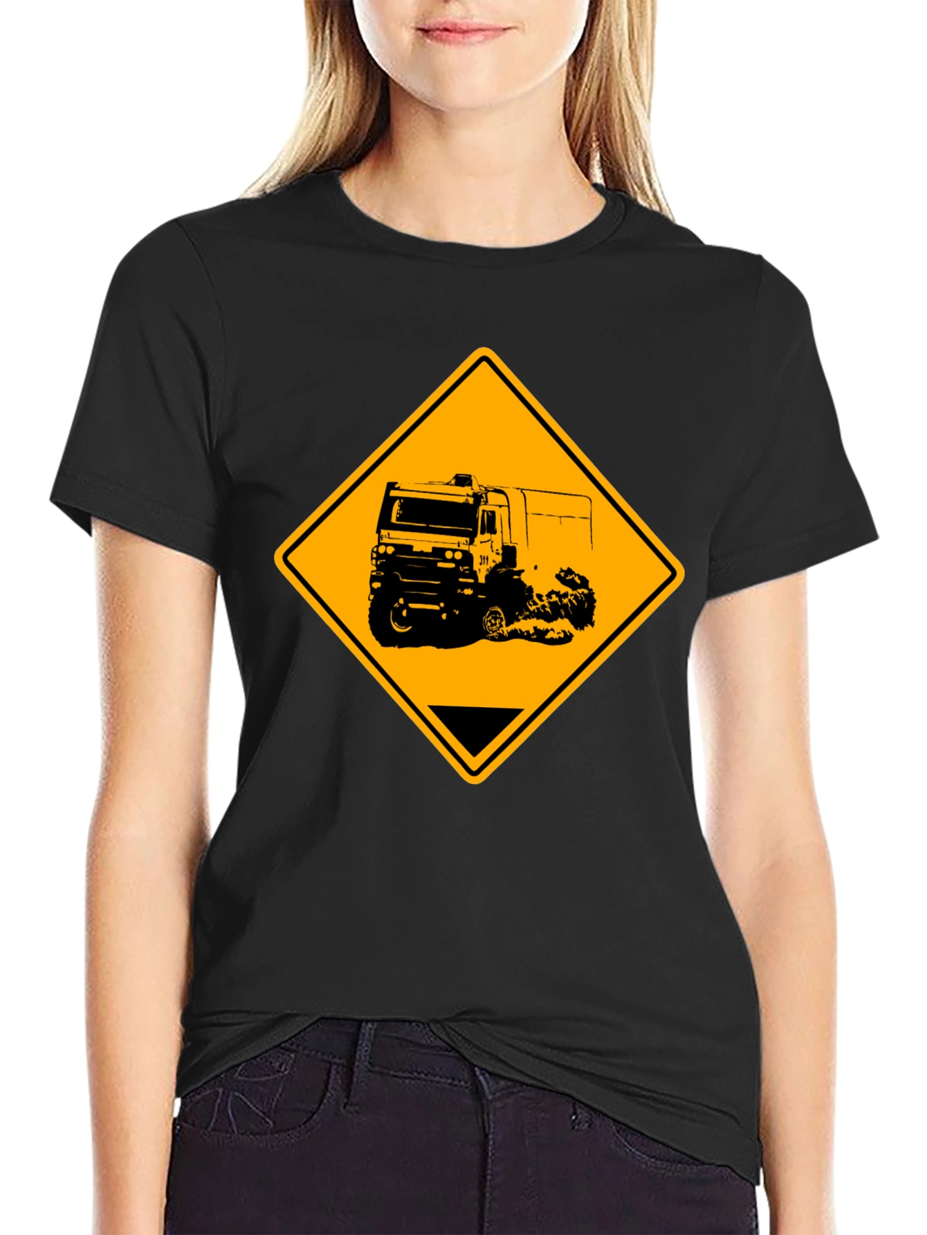 Truck Warning Sign Black T-Shirt