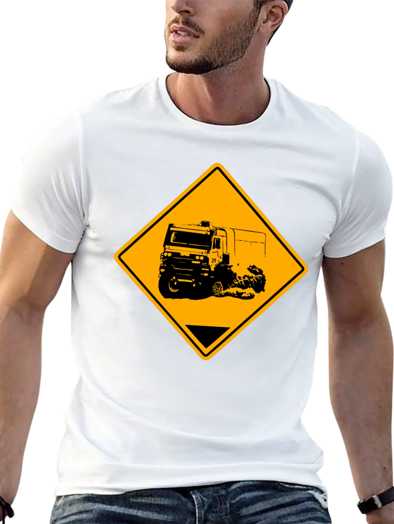 Truck Warning Sign Black T-Shirt