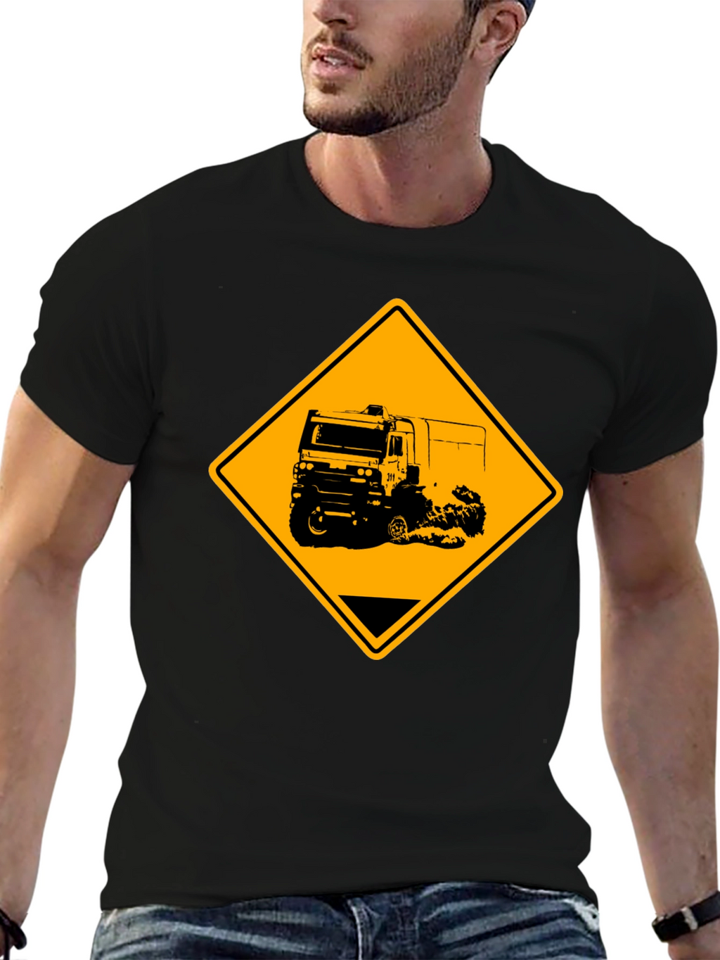 Truck Warning Sign Black T-Shirt
