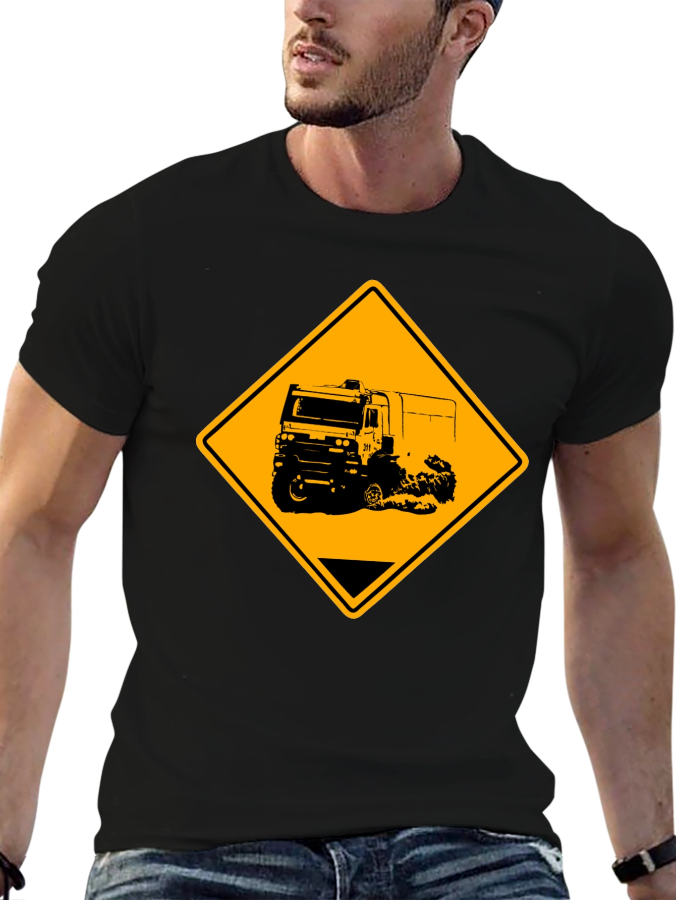 Truck Warning Sign Black T-Shirt