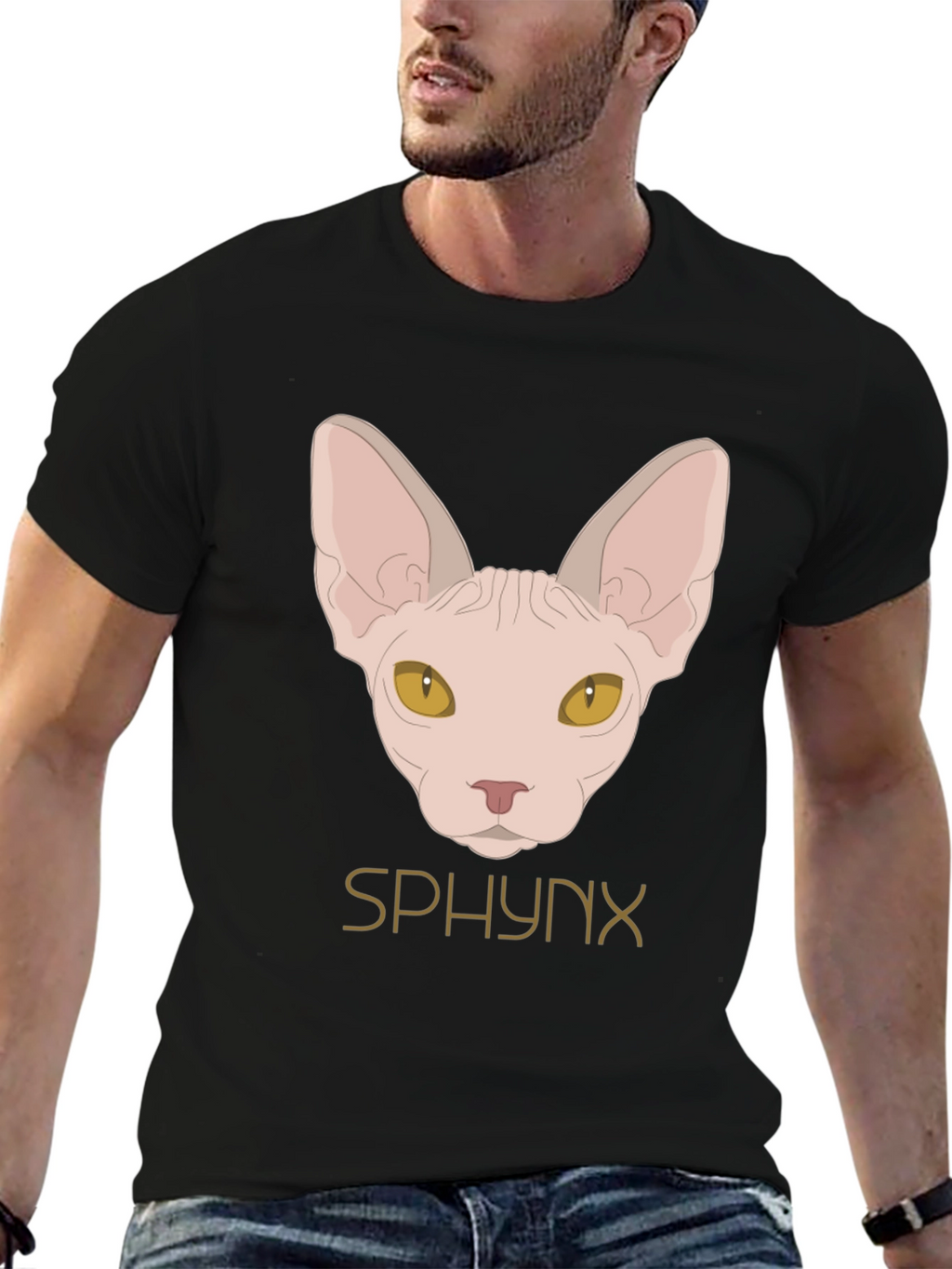 Sphynx Cat Graphic Black T-Shirt