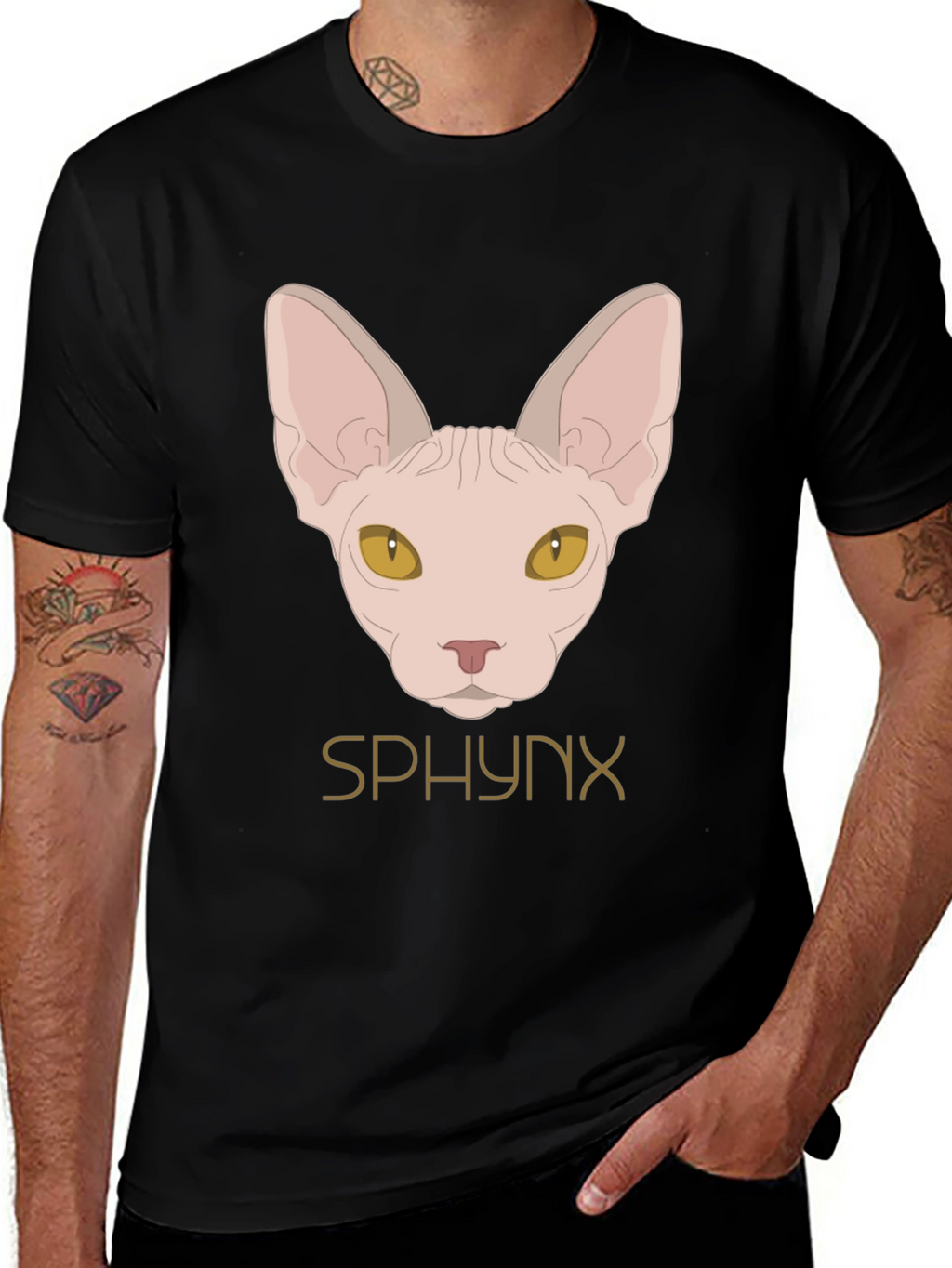 Sphynx Cat Graphic Black T-Shirt