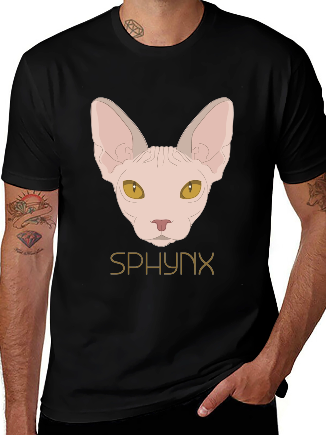 Sphynx Cat Graphic Black T-Shirt