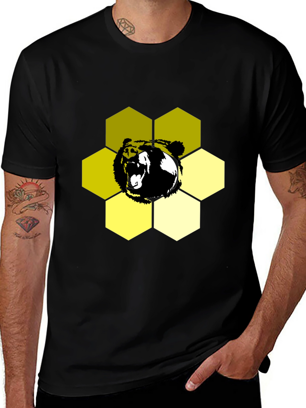 Bear Hexagon Graphic Tee - Black