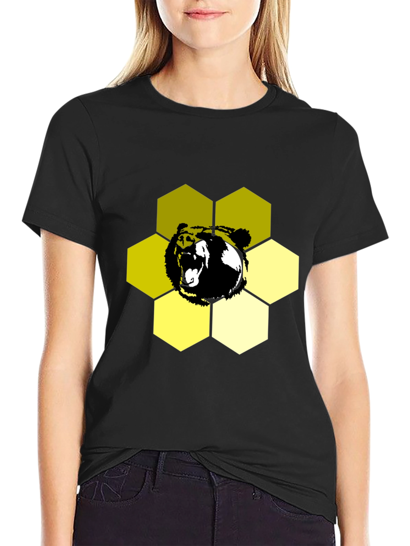 Bear Hexagon Graphic Tee - Black