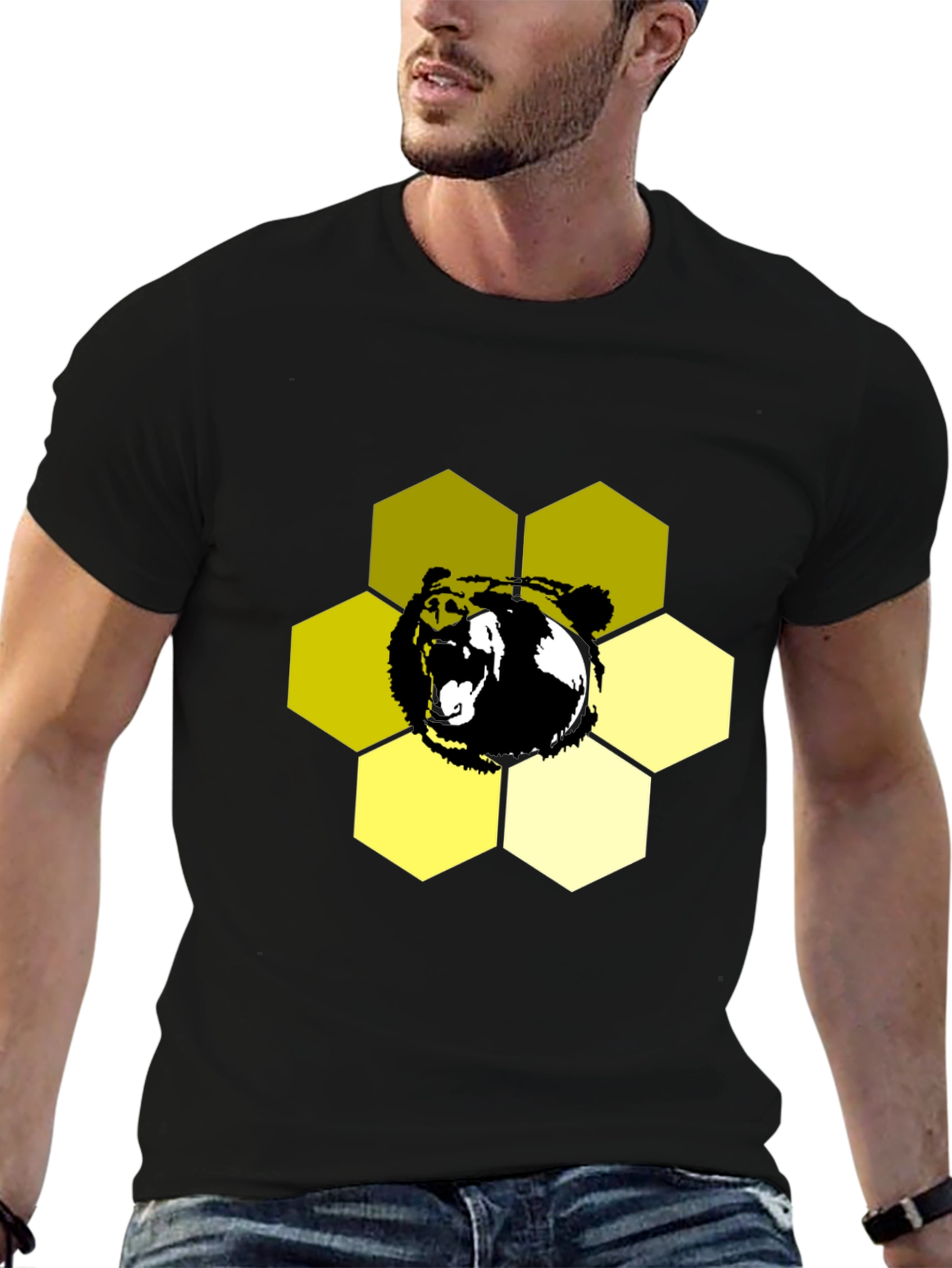Bear Hexagon Graphic Tee - Black