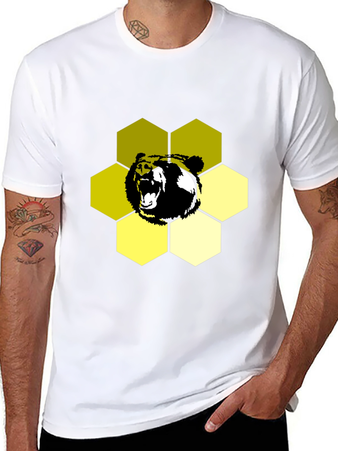 Bear Hexagon Graphic Tee - Black