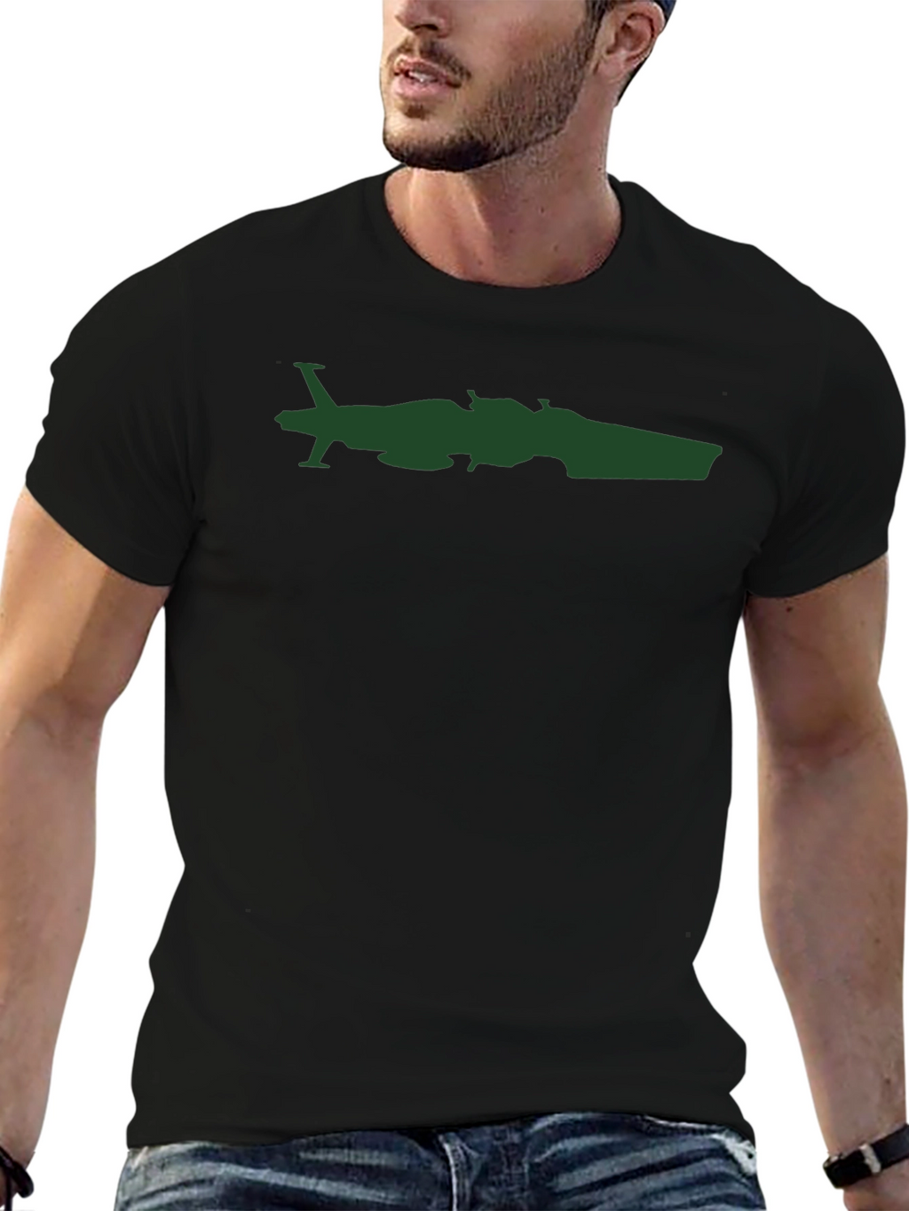 Black T-Shirt with Plane and Car Graphic