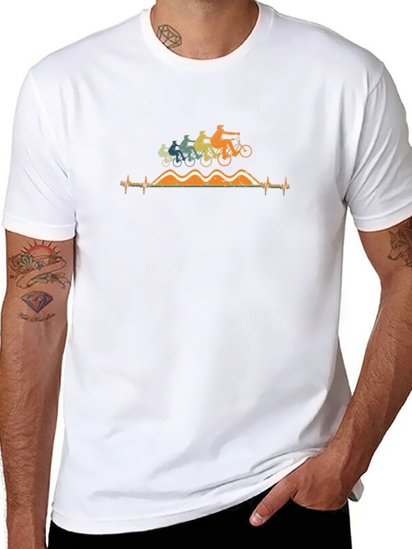 Cycling Heartbeat T-Shirt - Mountain Bike Design