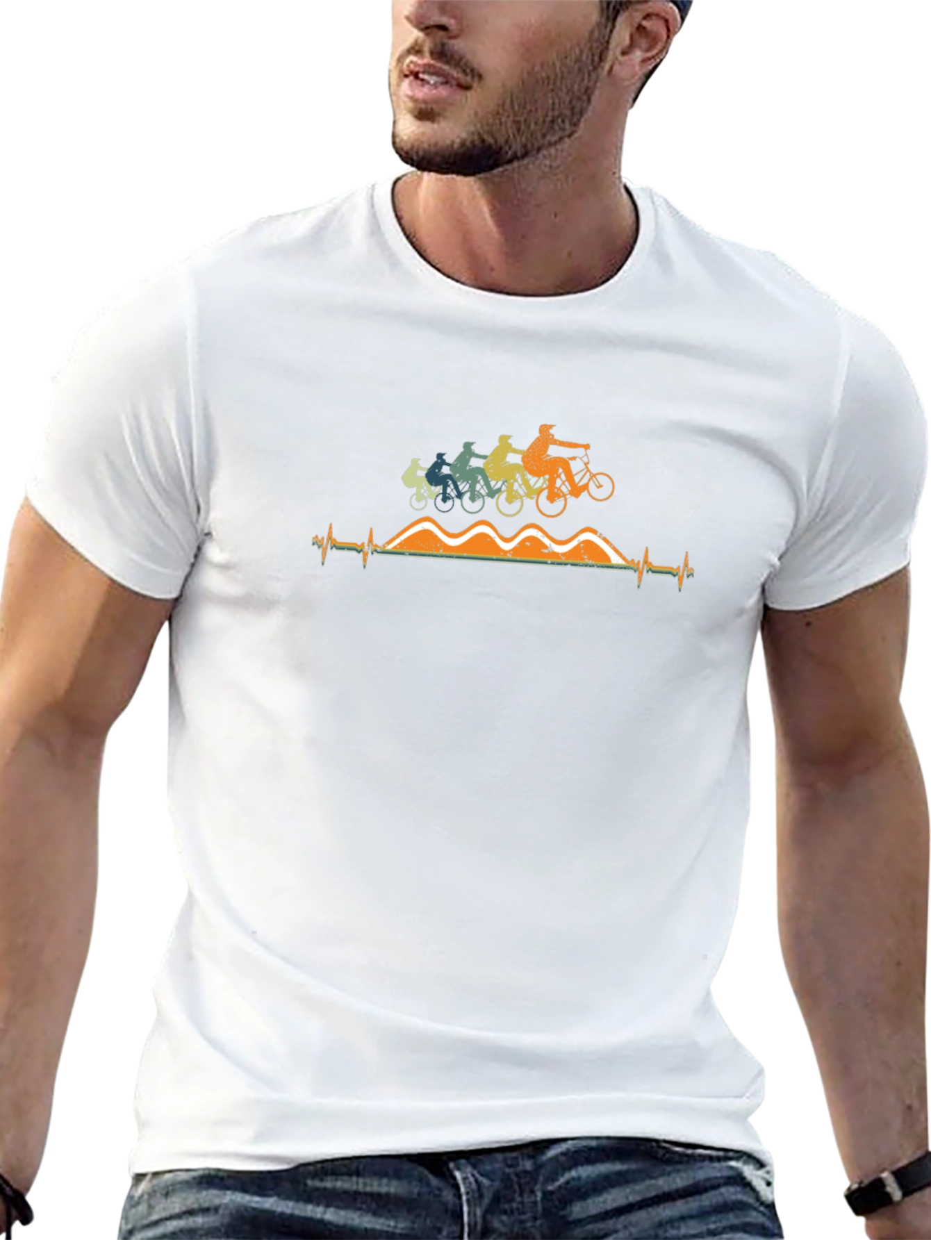 Cycling Heartbeat T-Shirt - Mountain Bike Design