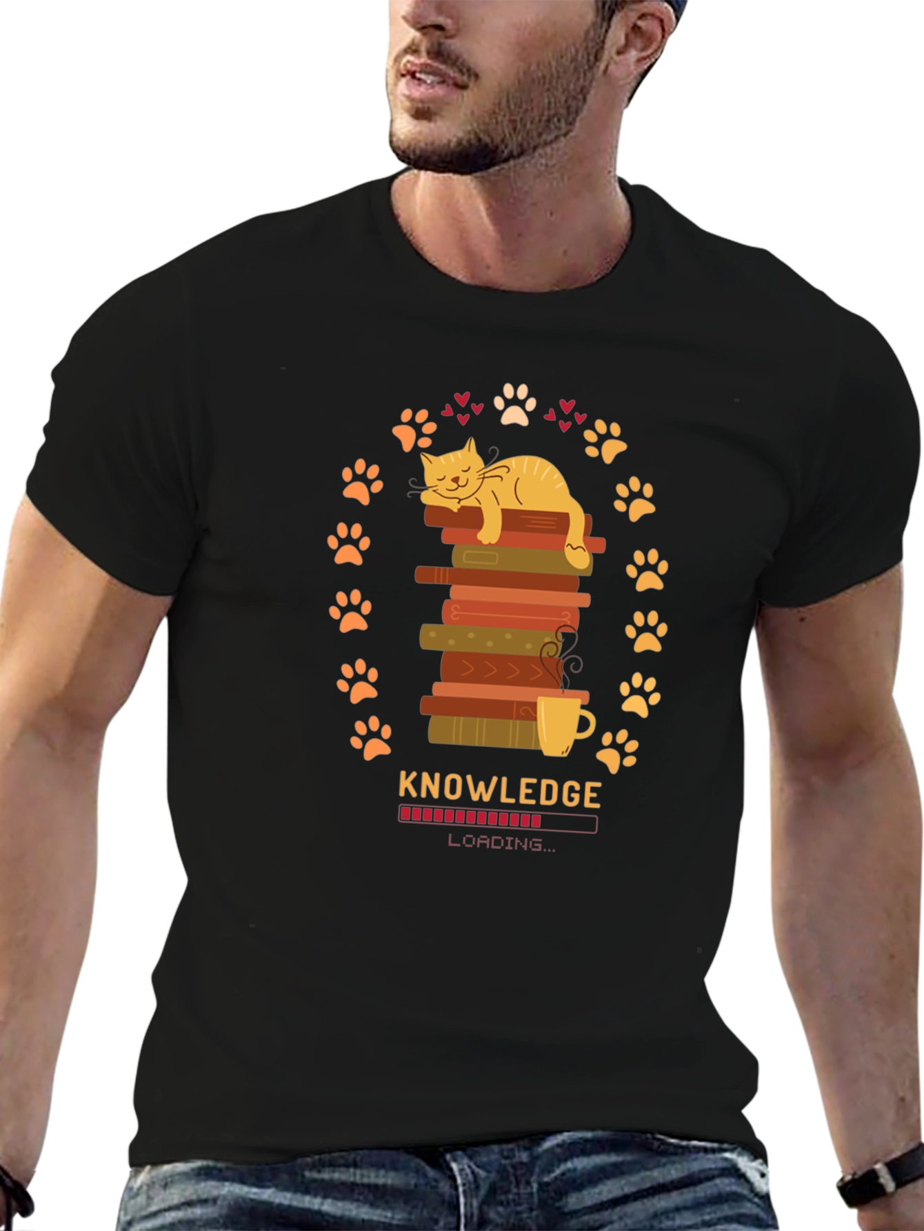Knowledge Loading Graphic T-Shirt - Cat Lover Gift