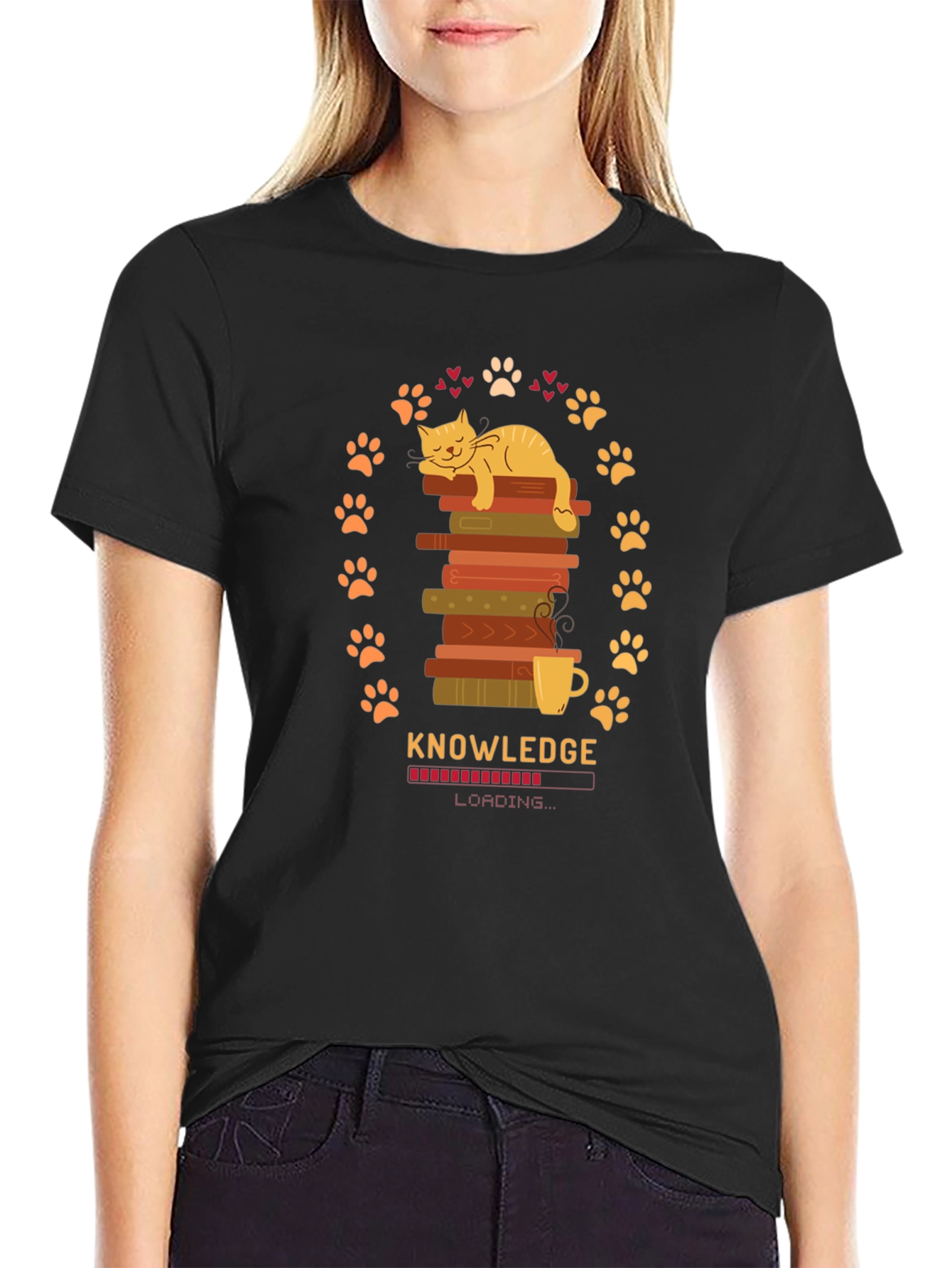 Knowledge Loading Graphic T-Shirt - Cat Lover Gift