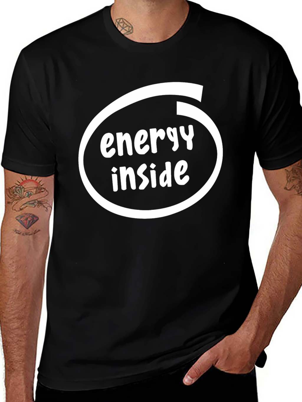 Energy Inside Black Cotton T-Shirt