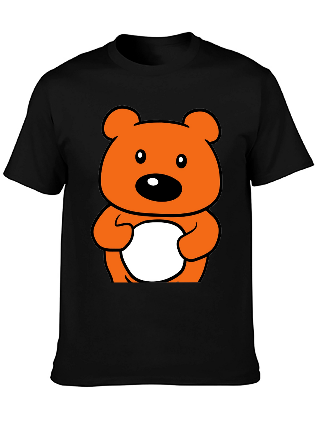Cute Orange Cartoon Bear Graphic Black T-Shirt