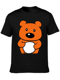 Cute Orange Cartoon Bear Graphic Black T-Shirt