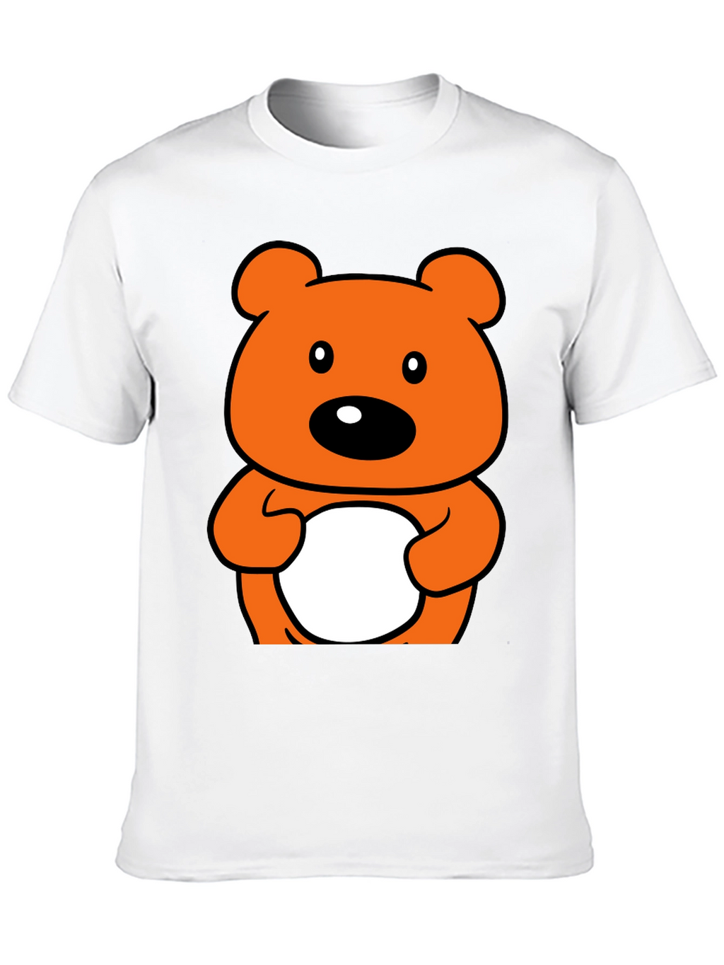 Cute Orange Cartoon Bear Graphic Black T-Shirt