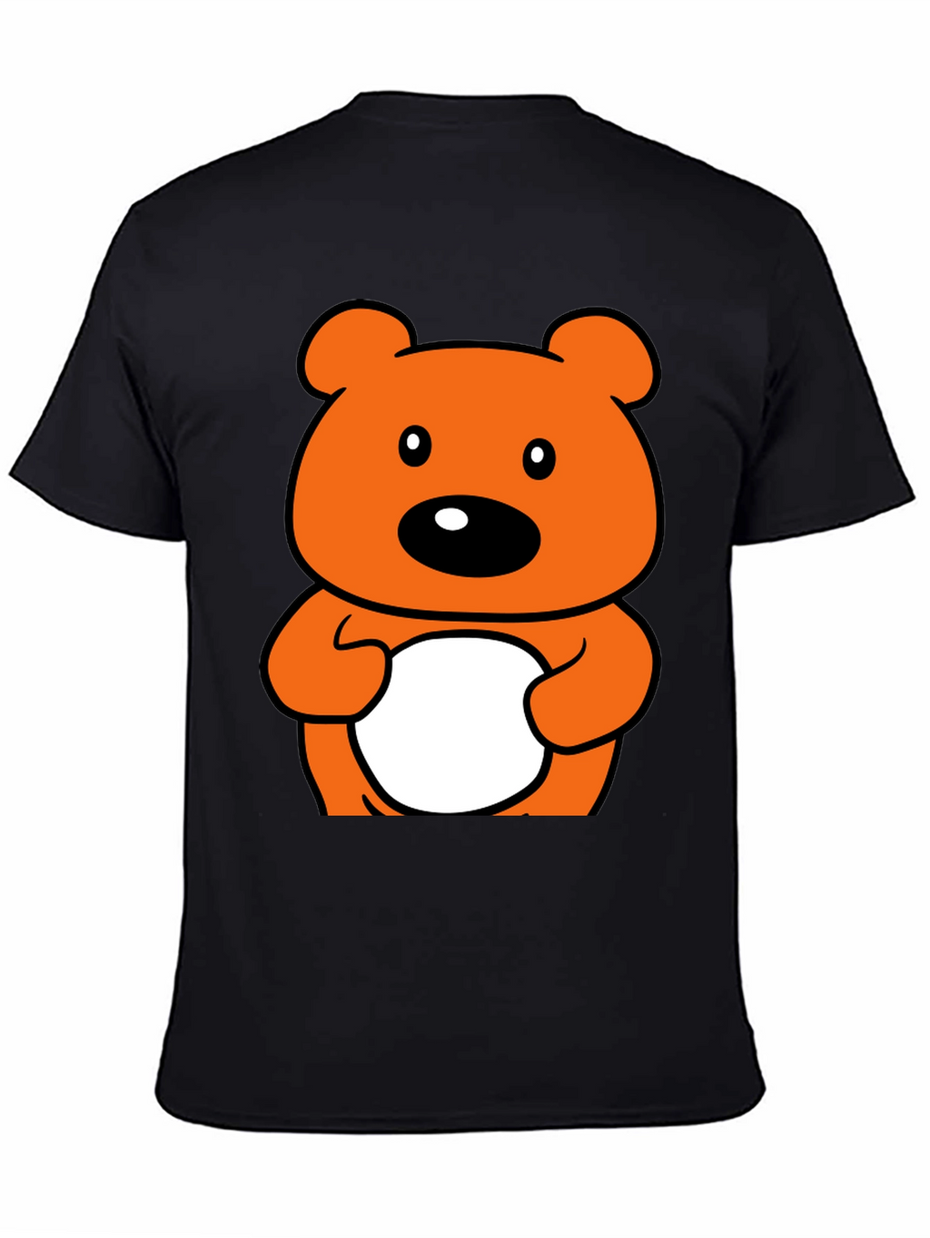 Cute Orange Cartoon Bear Graphic Black T-Shirt