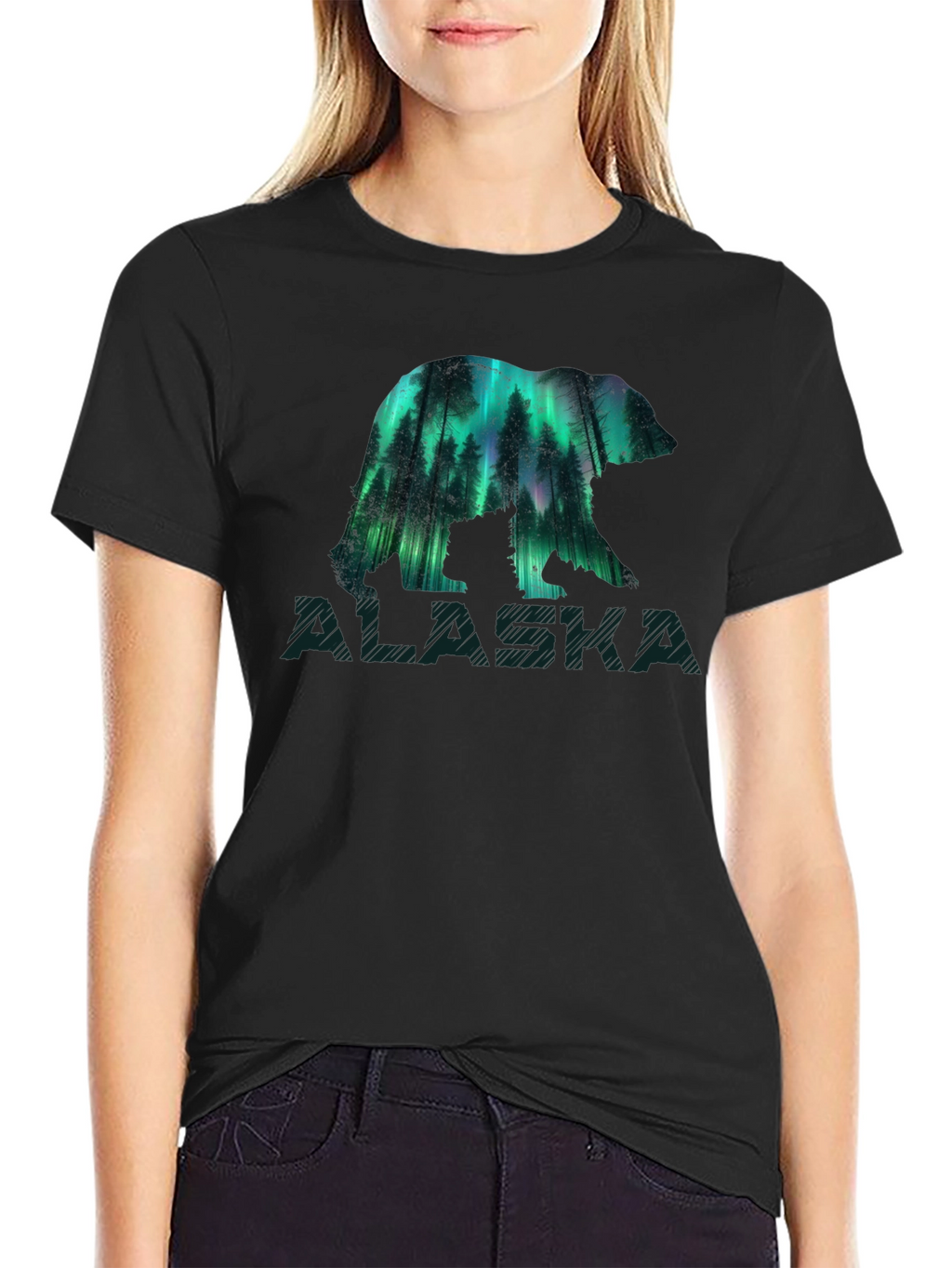 Alaska Bear Aurora Borealis Graphic T-Shirt