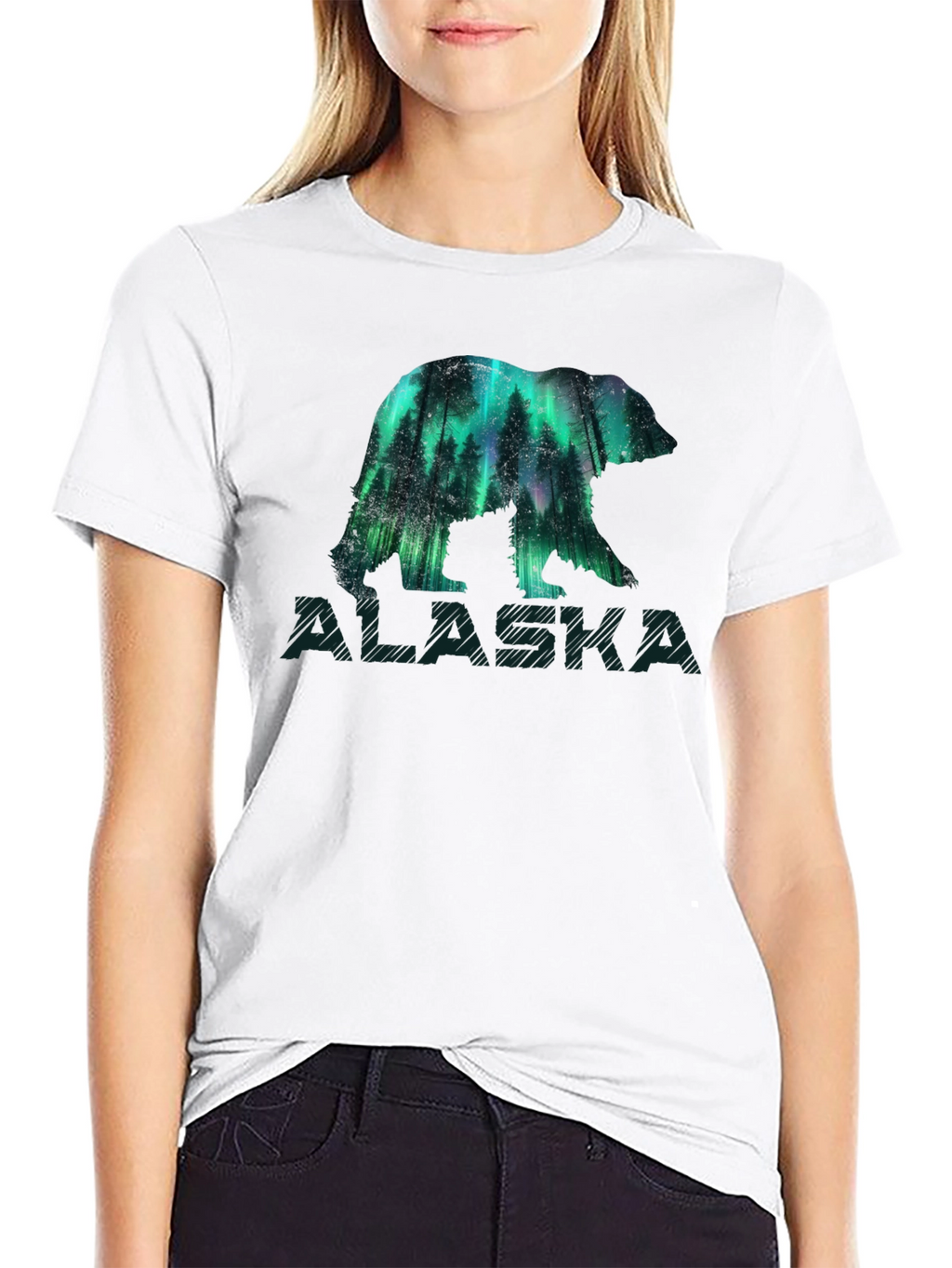 Alaska Bear Aurora Borealis Graphic T-Shirt