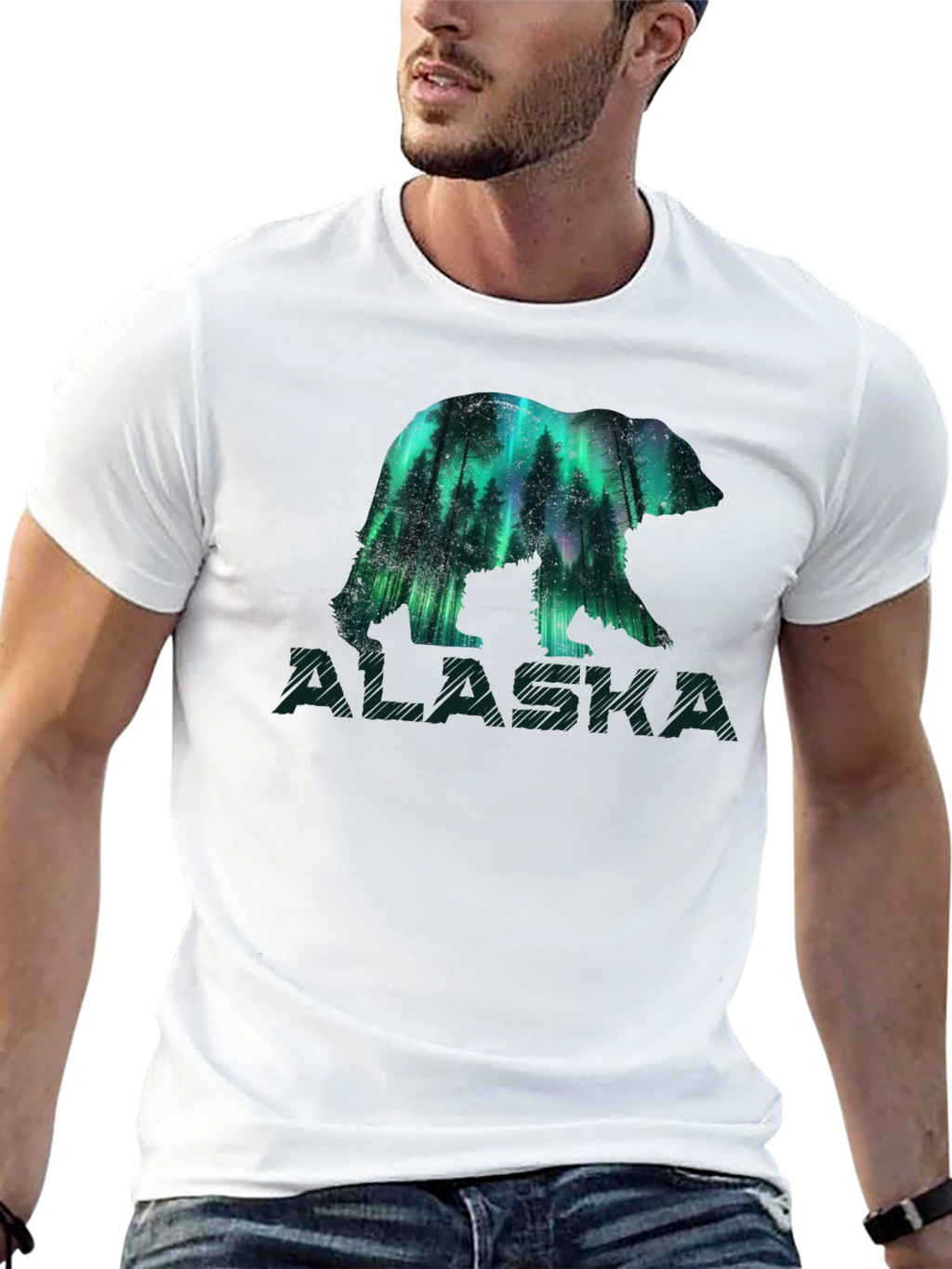 Alaska Bear Aurora Borealis Graphic T-Shirt