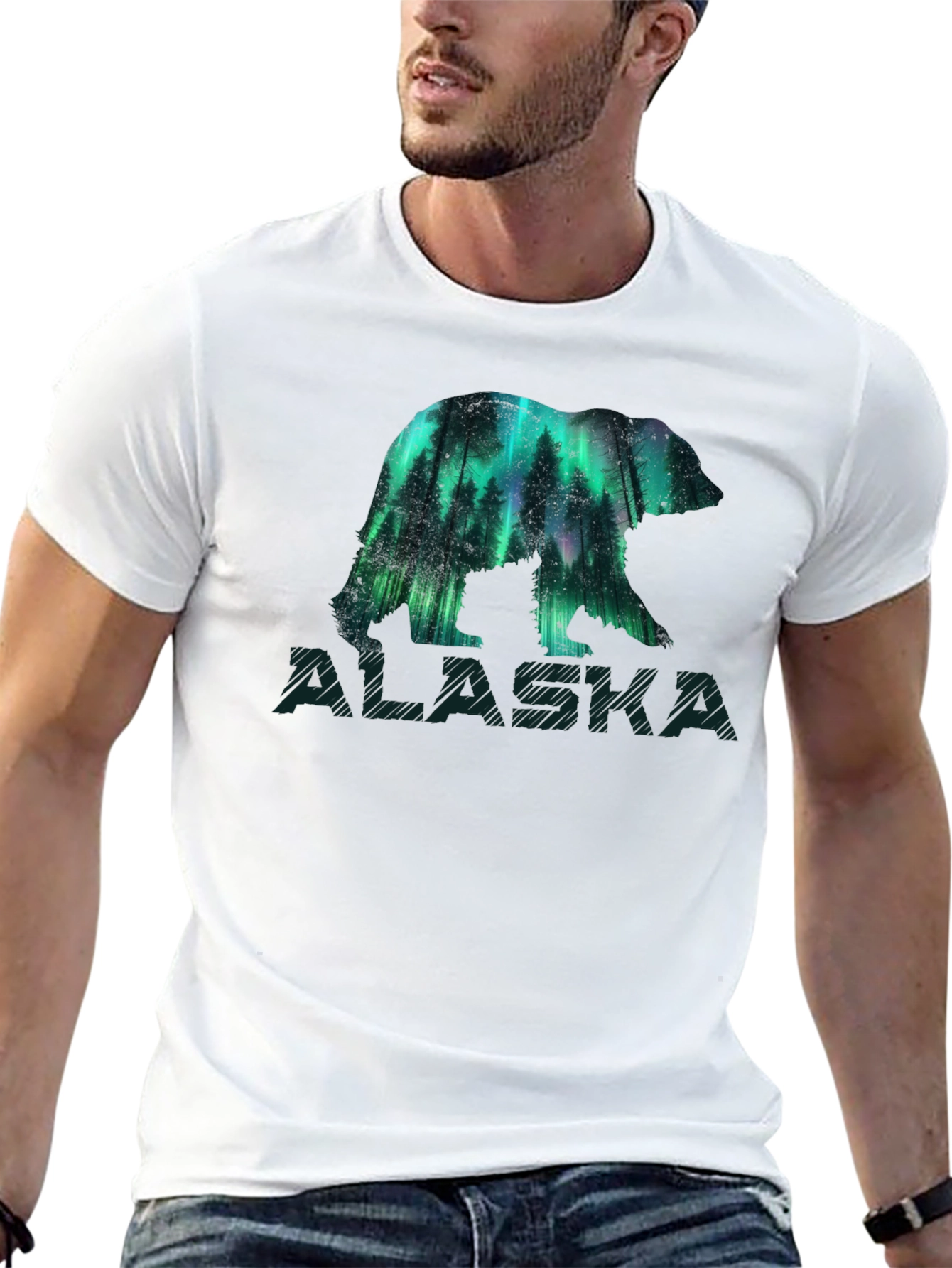 Alaska Bear Aurora Borealis Graphic T-Shirt