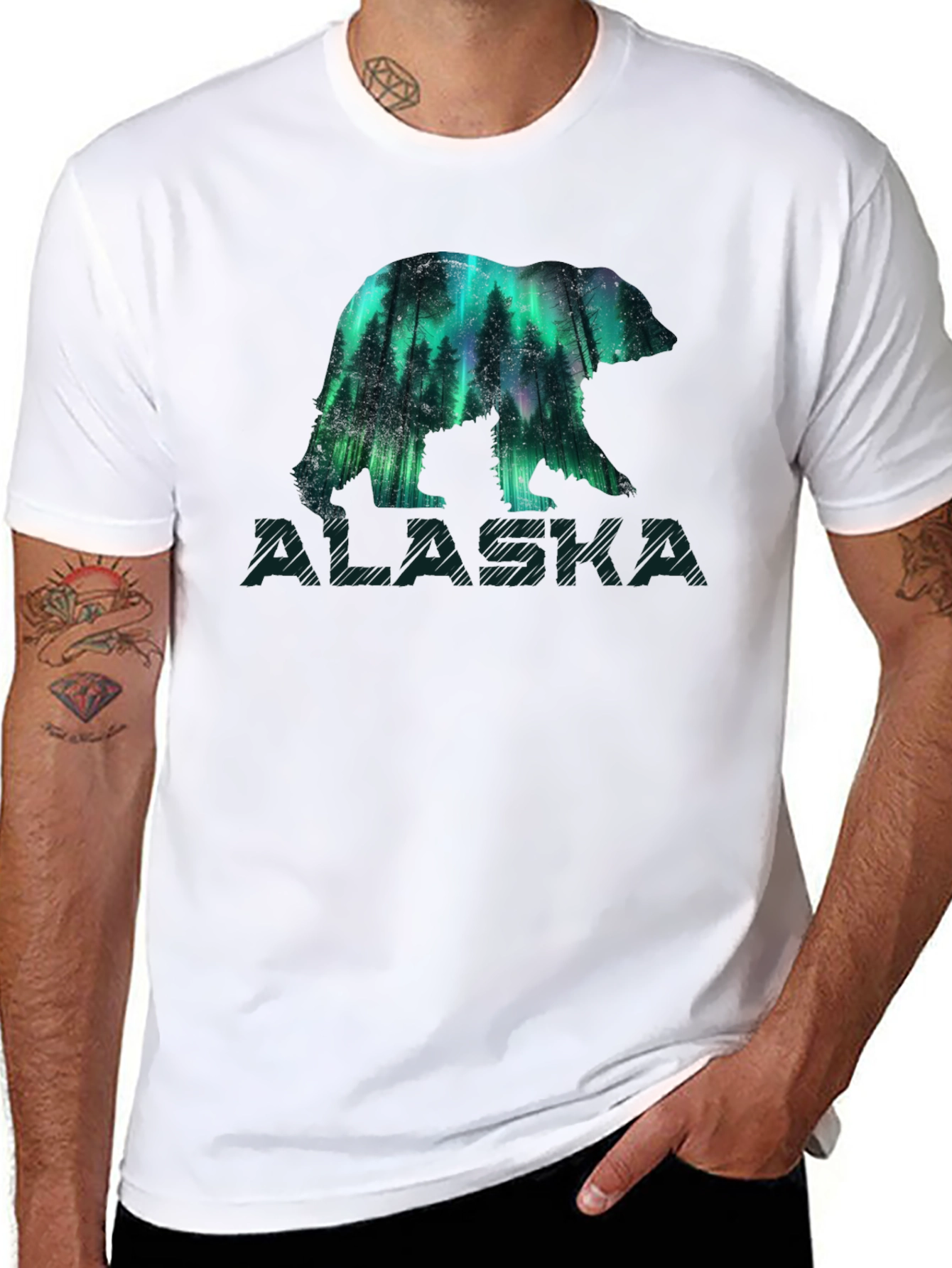 Alaska Bear Aurora Borealis Graphic T-Shirt