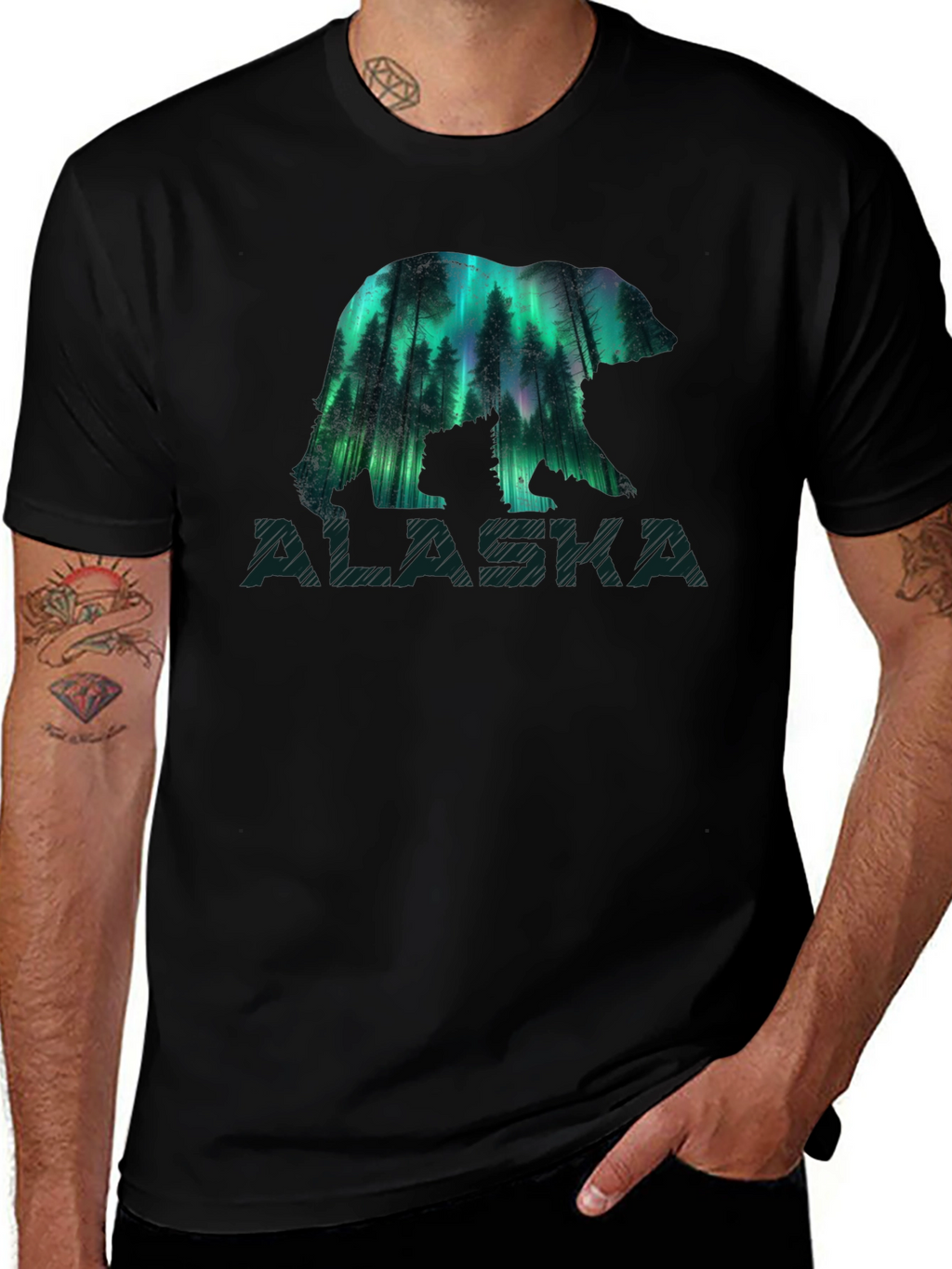 Alaska Bear Aurora Borealis Graphic T-Shirt