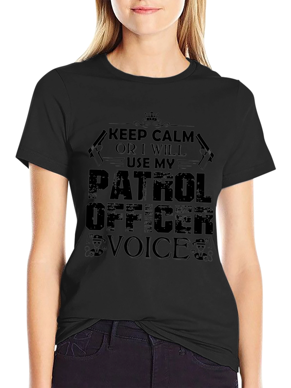 Keep Calm Patrol Officer Black Graphic T-Shirt