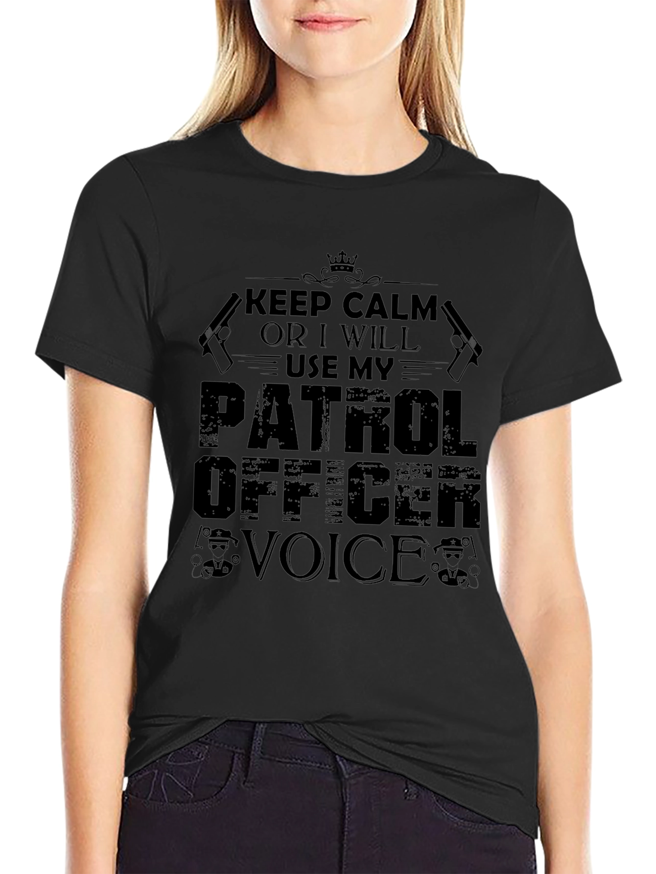 Keep Calm Patrol Officer Black Graphic T-Shirt