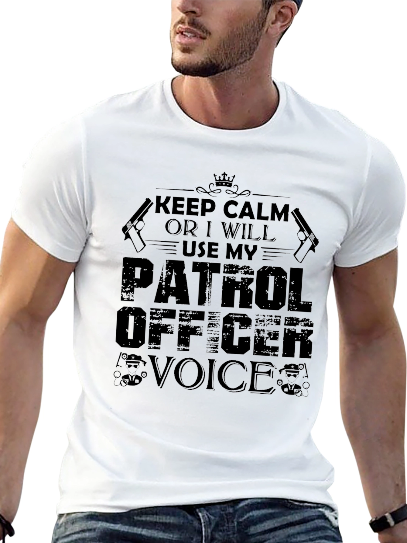 Keep Calm Patrol Officer Black Graphic T-Shirt