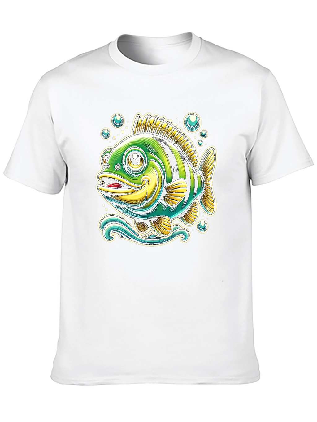 Cartoon Fish Graphic Tee - Black Cotton T-Shirt
