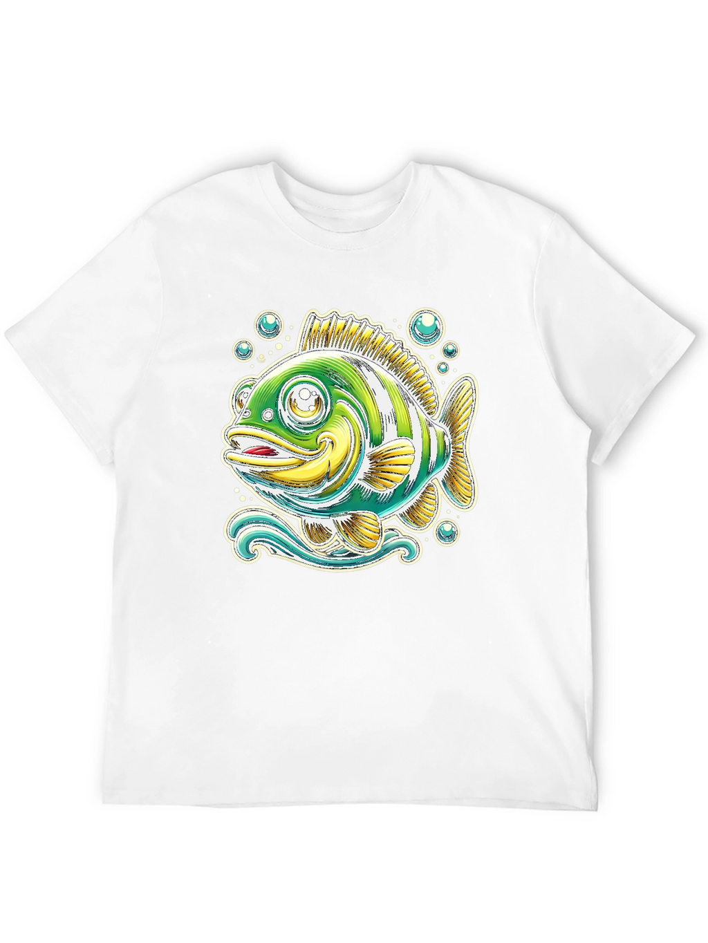 Cartoon Fish Graphic Tee - Black Cotton T-Shirt