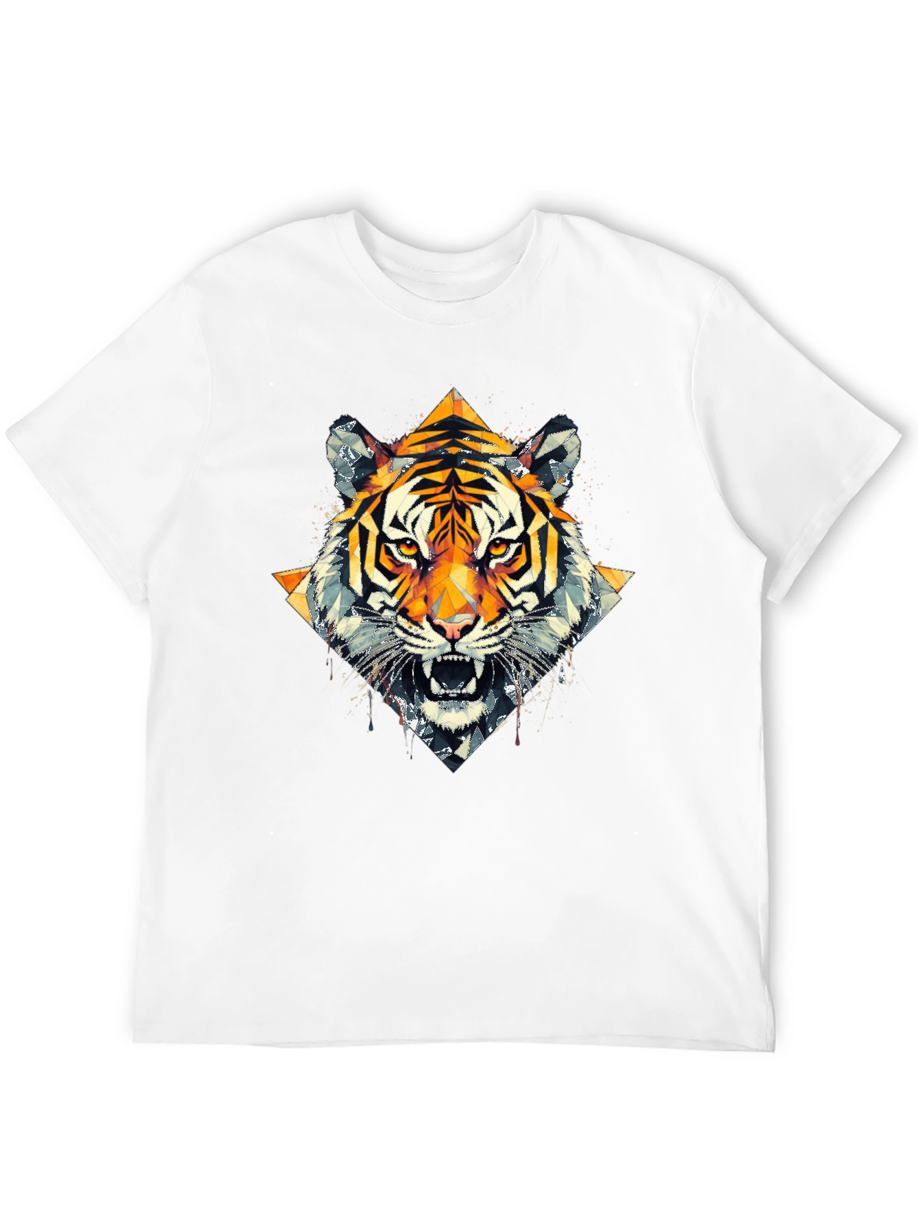 Geometric Tiger Graphic Black T-Shirt