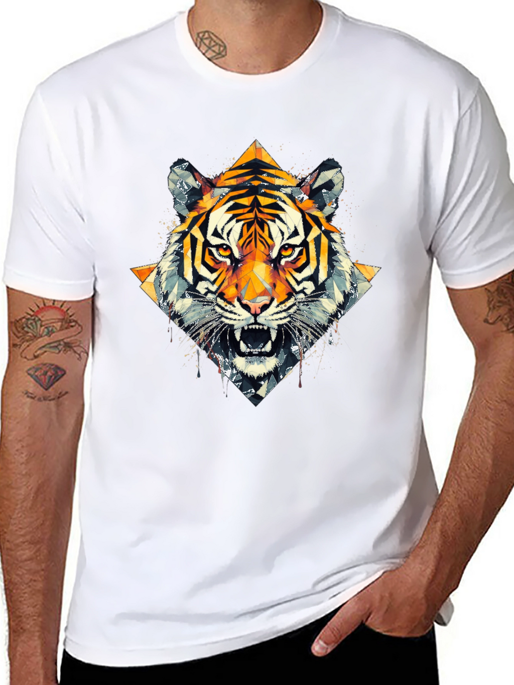 Geometric Tiger Graphic Black T-Shirt