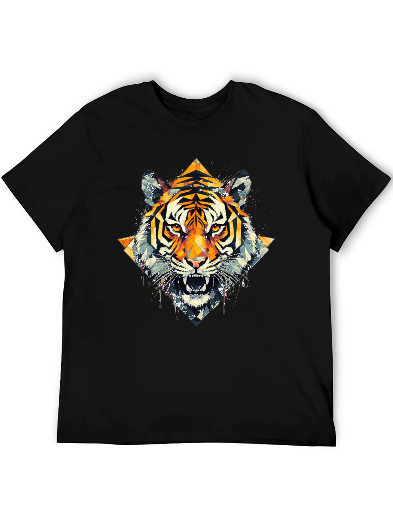 Geometric Tiger Graphic Black T-Shirt