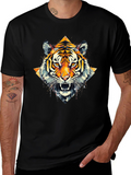 Geometric Tiger Graphic Black T-Shirt