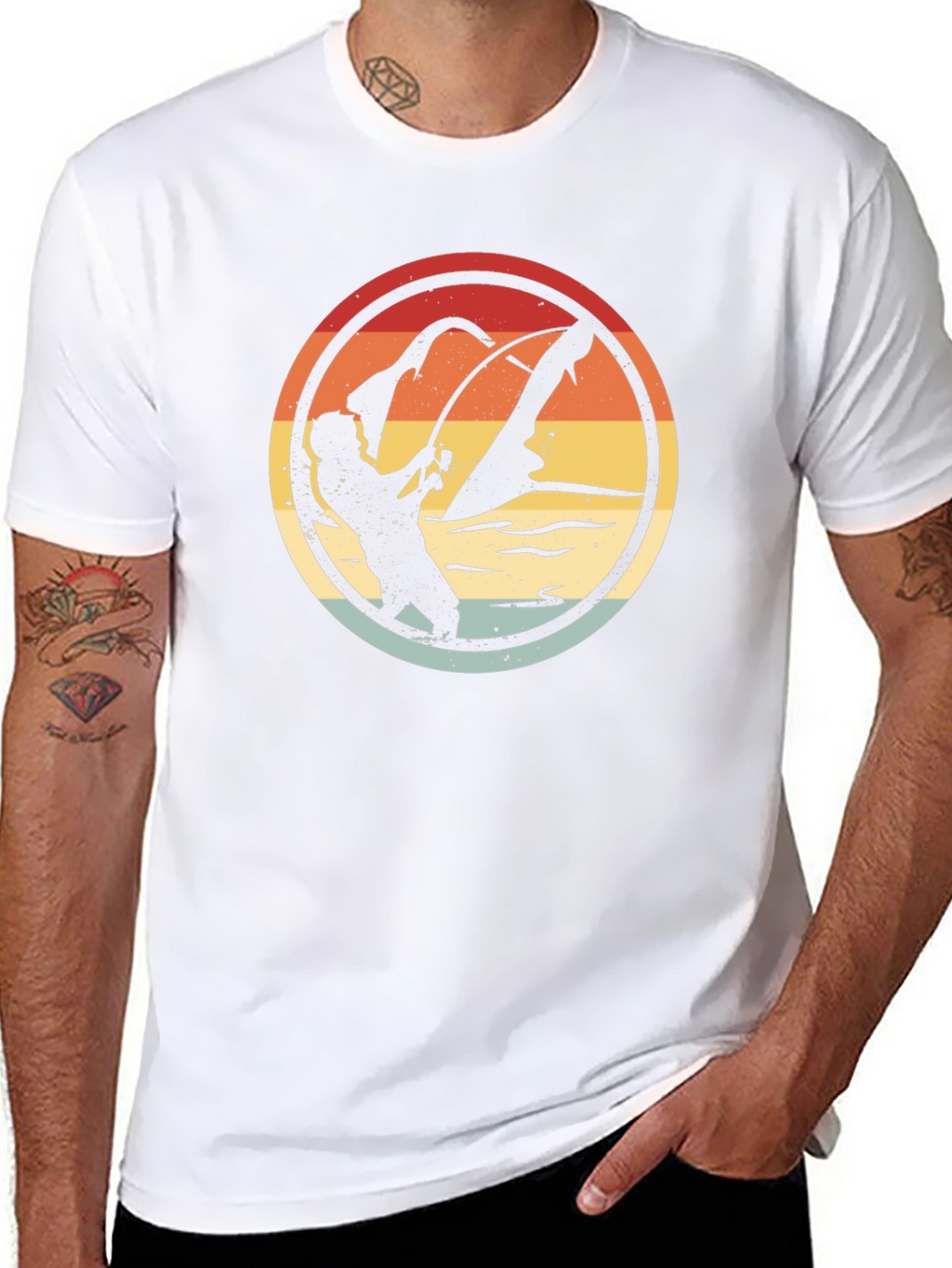 Retro Fishing Graphic Tee - Black Cotton Blend