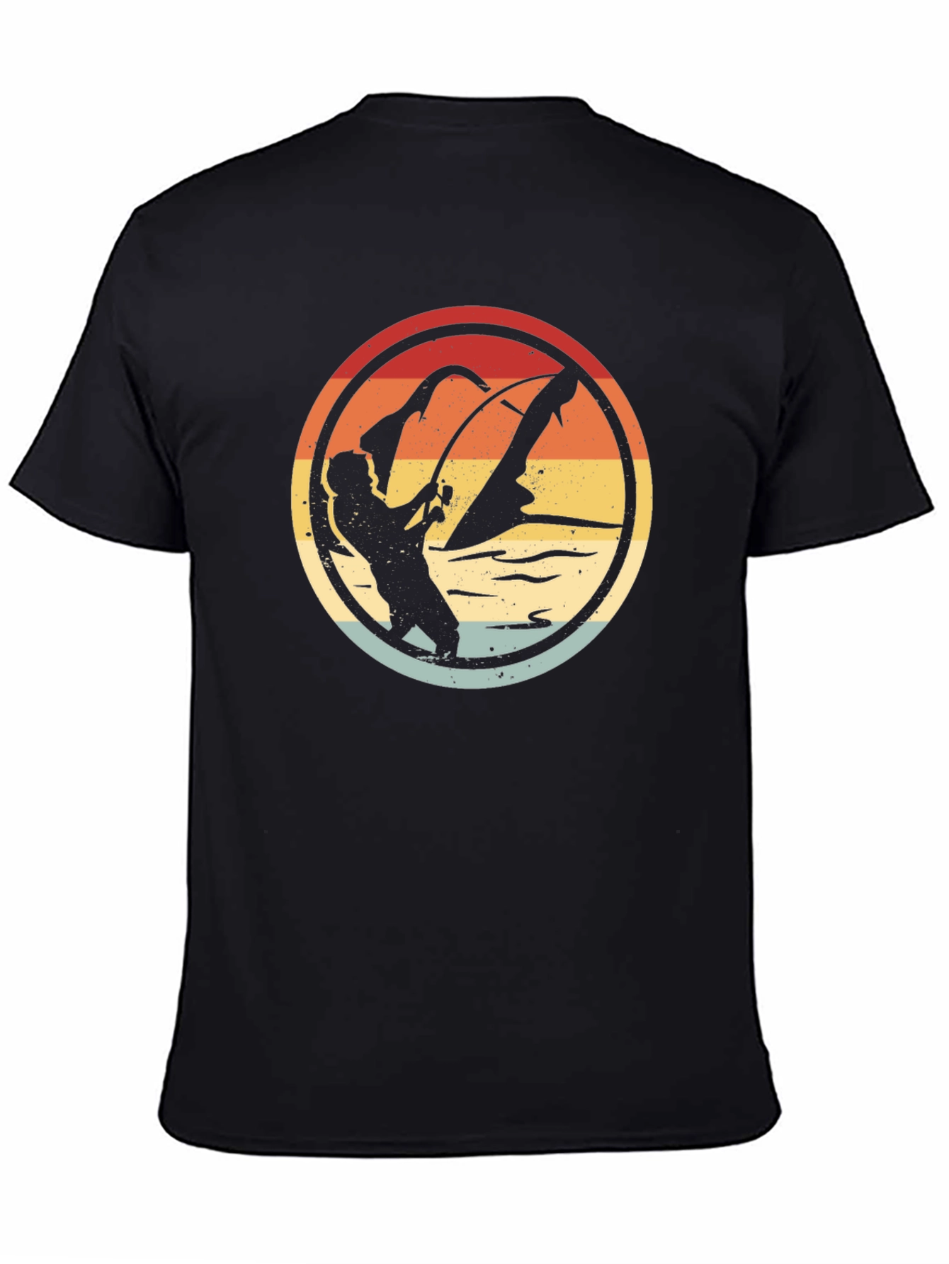 Retro Fishing Graphic Tee - Black Cotton Blend