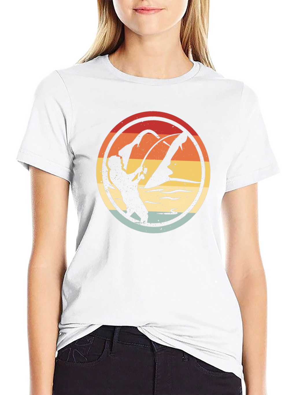 Retro Fishing Graphic Tee - Black Cotton Blend