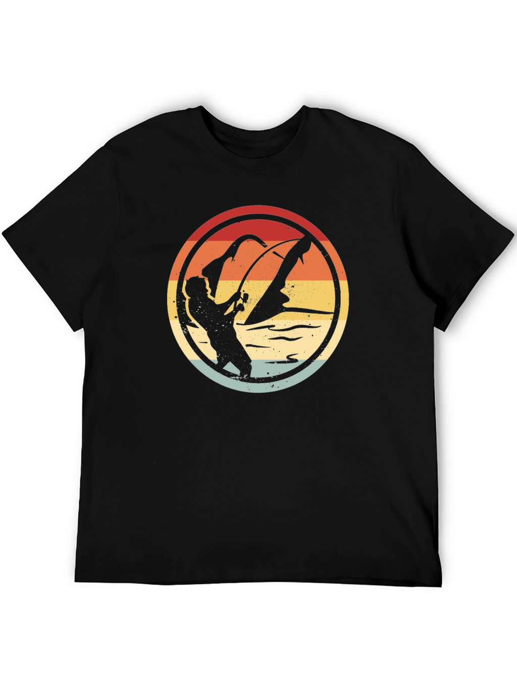 Retro Fishing Graphic Tee - Black Cotton Blend