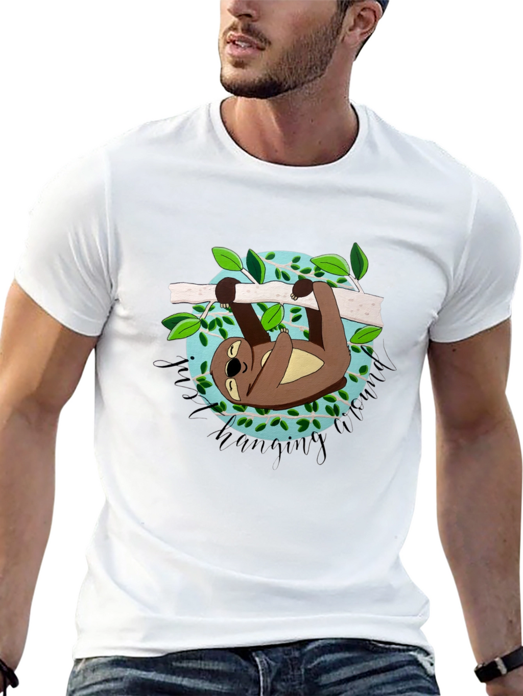 Cute Sloth Hanging Around Black T-Shirt