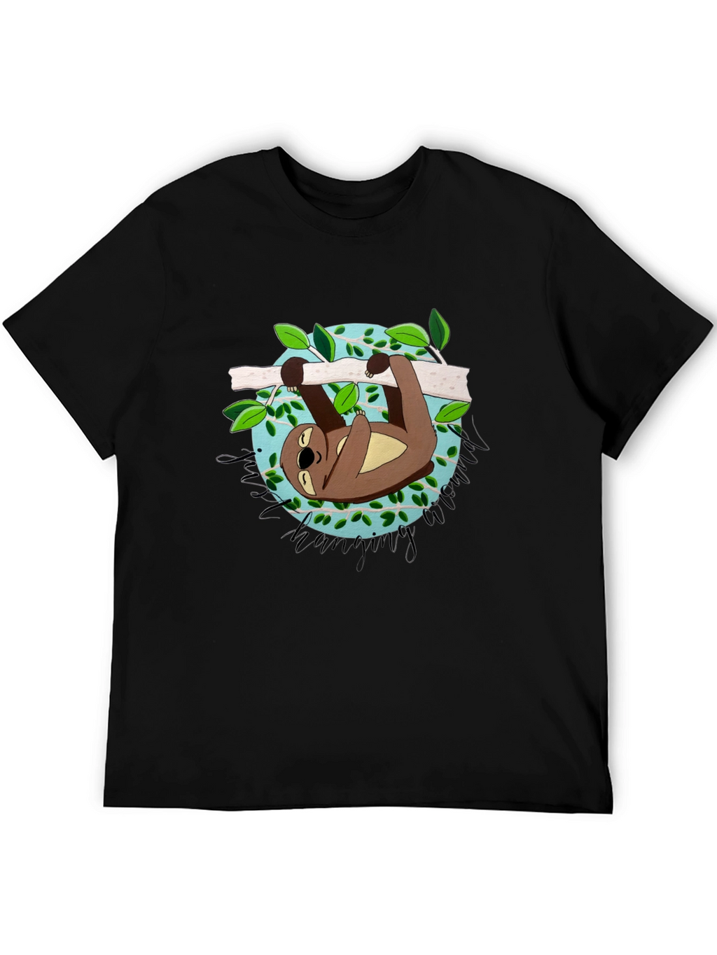 Cute Sloth Hanging Around Black T-Shirt