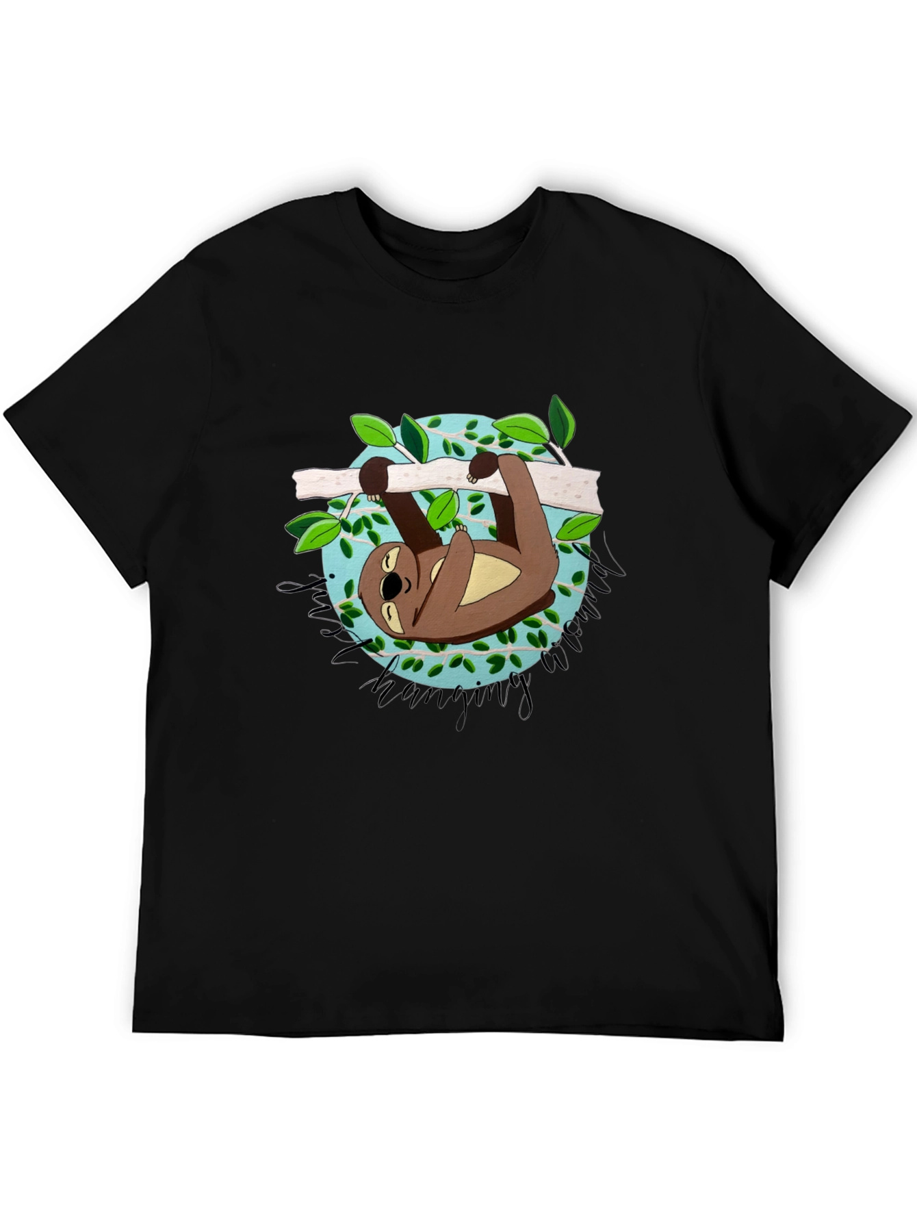 Cute Sloth Hanging Around Black T-Shirt