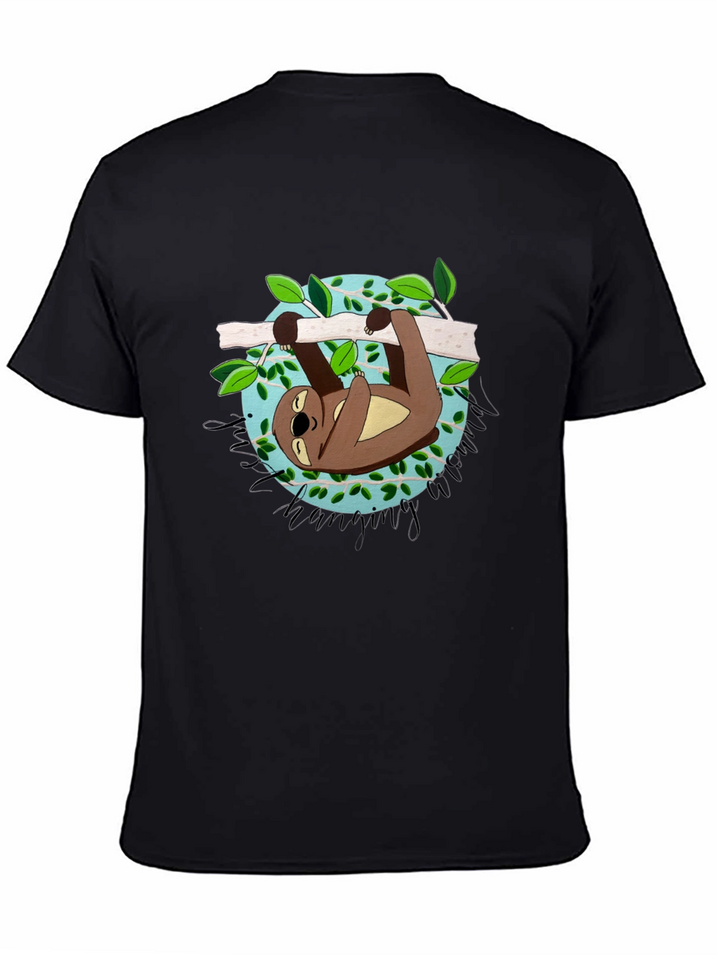 Cute Sloth Hanging Around Black T-Shirt