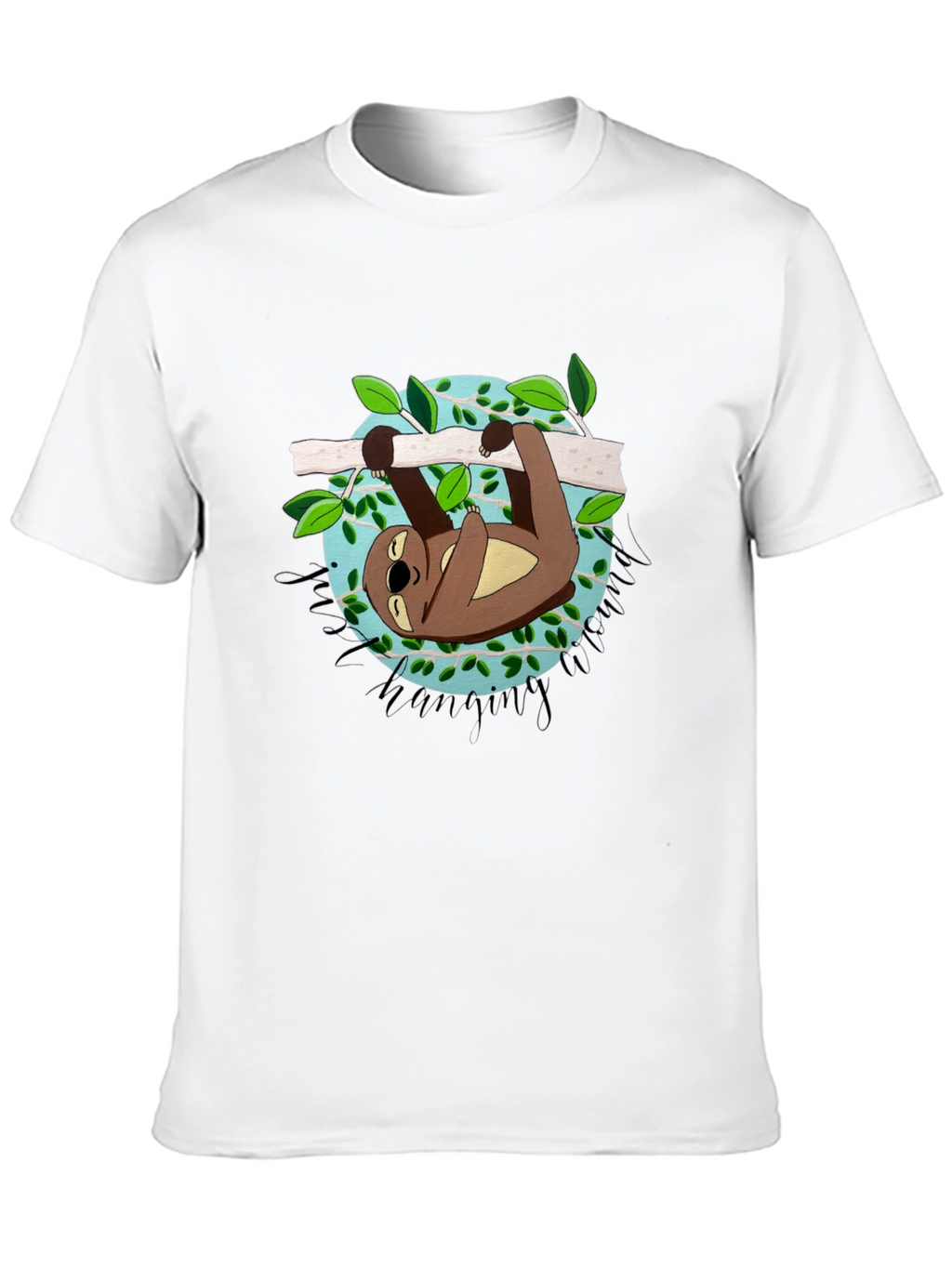 Cute Sloth Hanging Around Black T-Shirt