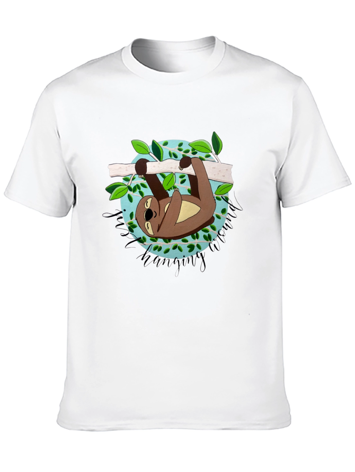 Cute Sloth Hanging Around Black T-Shirt