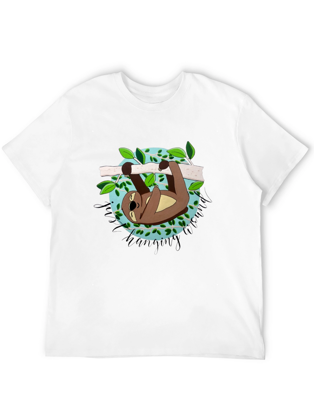 Cute Sloth Hanging Around Black T-Shirt
