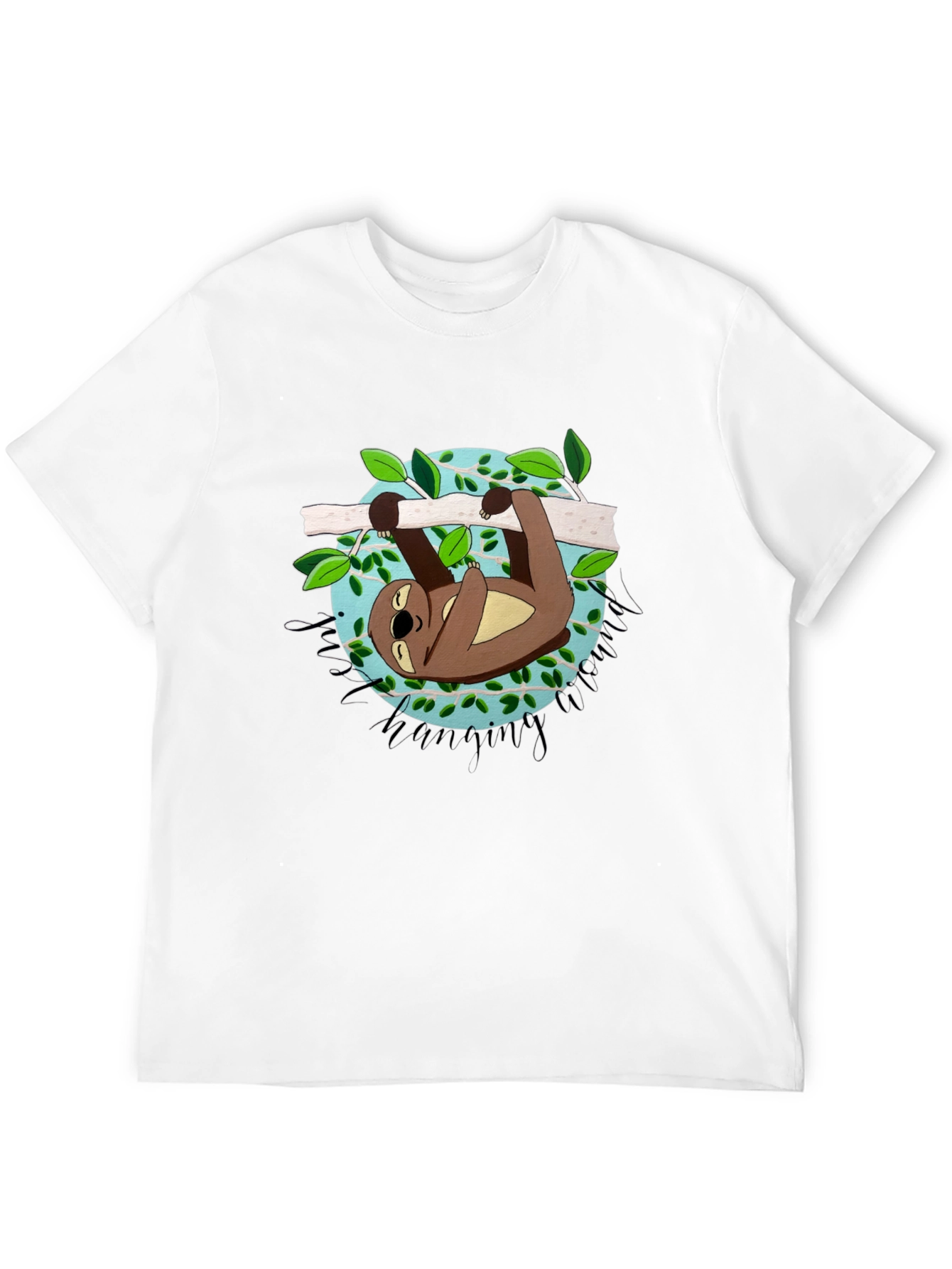 Cute Sloth Hanging Around Black T-Shirt